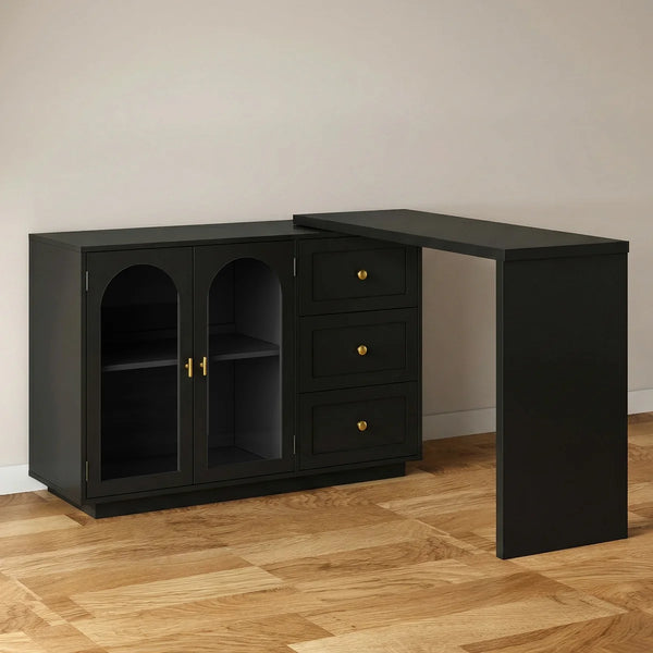 Yokota Extendable Makeup Vanity with 3 Drawers and 2 Acrylic Doors  Wooden Bazar