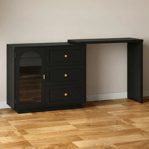 Yokota Extendable Makeup Vanity with 3 Drawers and 2 Acrylic Doors  Wooden Bazar