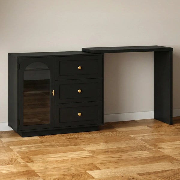 Yokota Extendable Makeup Vanity with 3 Drawers and 2 Acrylic Doors  Wooden Bazar