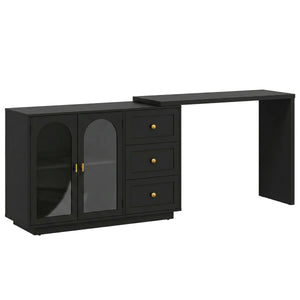 Yokota Extendable Makeup Vanity with 3 Drawers and 2 Acrylic Doors  Wooden Bazar