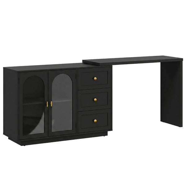 Yokota Extendable Makeup Vanity with 3 Drawers and 2 Acrylic Doors  Wooden Bazar
