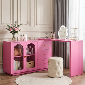 Yokota Extendable Makeup Vanity with 3 Drawers and 2 Acrylic Doors  Wooden Bazar