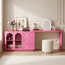 Yokota Extendable Makeup Vanity with 3 Drawers and 2 Acrylic Doors  Wooden Bazar