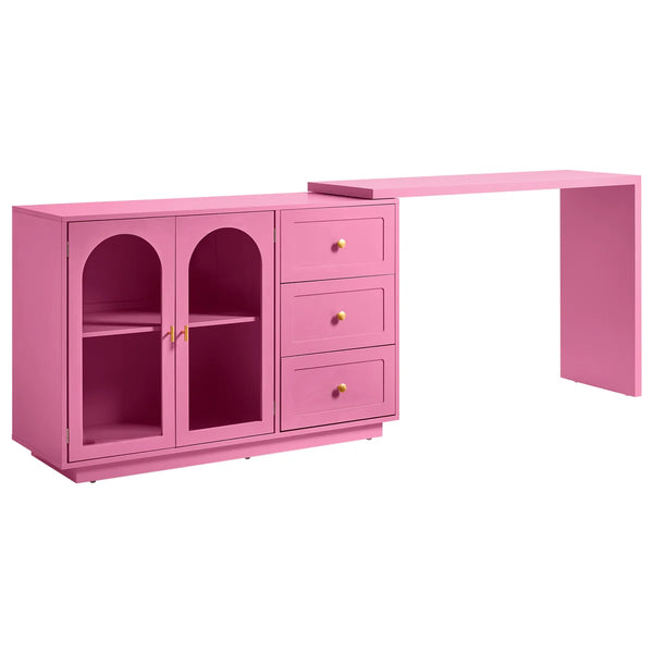 Yokota Extendable Makeup Vanity with 3 Drawers and 2 Acrylic Doors  Wooden Bazar