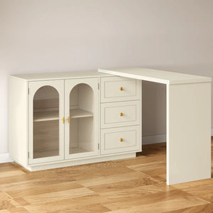 Yokota Extendable Makeup Vanity with 3 Drawers and 2 Acrylic Doors  Wooden Bazar