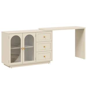 Yokota Extendable Makeup Vanity with 3 Drawers and 2 Acrylic Doors  Wooden Bazar