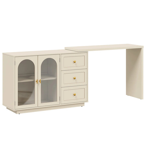 Yokota Extendable Makeup Vanity with 3 Drawers and 2 Acrylic Doors  Wooden Bazar