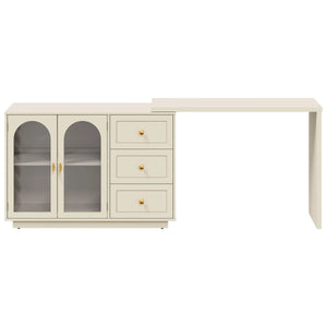 Yokota Extendable Makeup Vanity with 3 Drawers and 2 Acrylic Doors  Wooden Bazar
