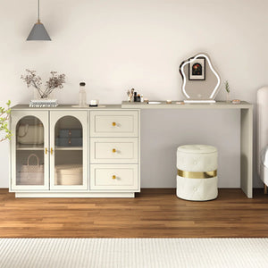 Yokota Extendable Makeup Vanity with 3 Drawers and 2 Acrylic Doors  Wooden Bazar