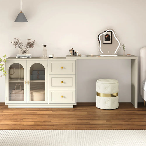 Yokota Extendable Makeup Vanity with 3 Drawers and 2 Acrylic Doors  Wooden Bazar