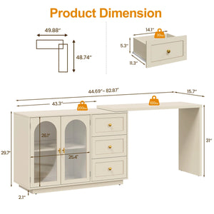 Yokota Extendable Makeup Vanity with 3 Drawers and 2 Acrylic Doors  Wooden Bazar
