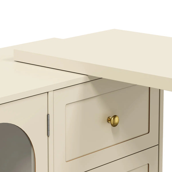 Yokota Extendable Makeup Vanity with 3 Drawers and 2 Acrylic Doors  Wooden Bazar