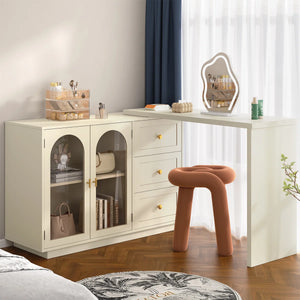 Yokota Extendable Makeup Vanity with 3 Drawers and 2 Acrylic Doors  Wooden Bazar