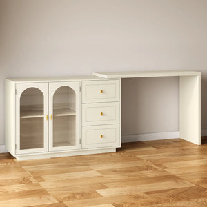 Yokota Extendable Makeup Vanity with 3 Drawers and 2 Acrylic Doors  Wooden Bazar