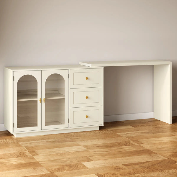 Yokota Extendable Makeup Vanity with 3 Drawers and 2 Acrylic Doors  Wooden Bazar