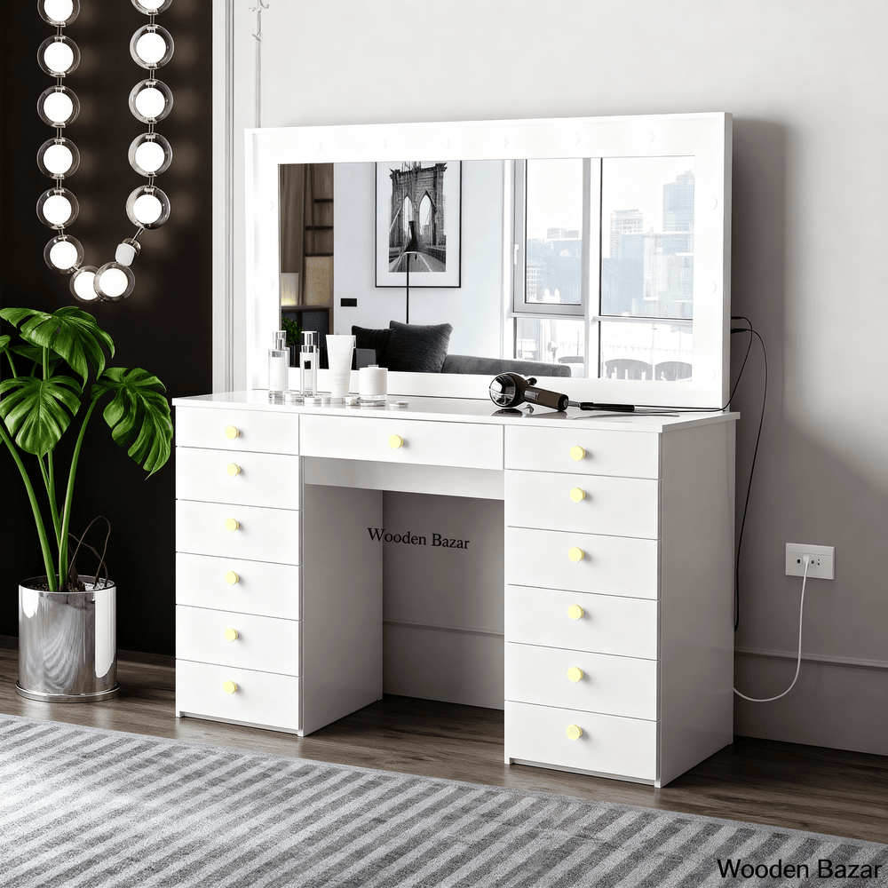 Looks Vanity Dressing Table with mirror & lights with 13 storage drawers