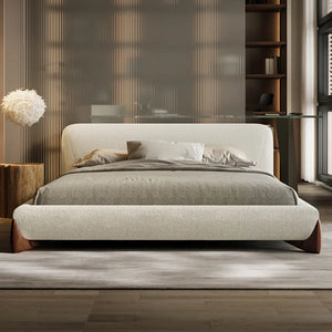 Pearl Modern White Bouclé Upholstered Platform Bed
