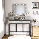 Abdulaleem Vanity Dressing Table With Lighted Mirror And Stool Light Gray