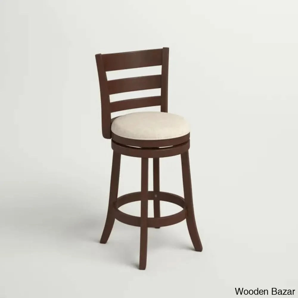 Adelynnc Swivel Upholstered Counter And Bar Stool Dark Cherry / Beige Linen Bar (29.96’’ Seat