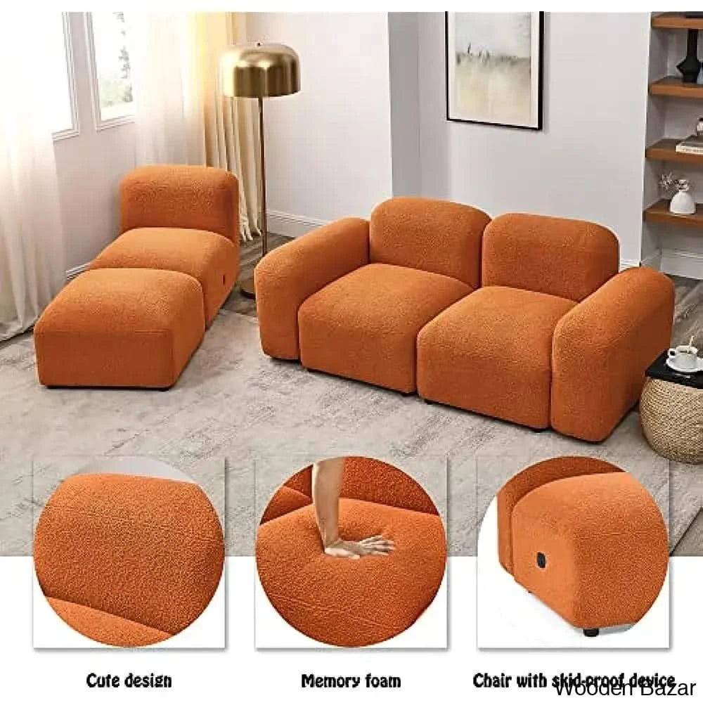 Ader Minimalist Convertible Modular Sectional Sofa In L-Shaped Orange / Complete Set