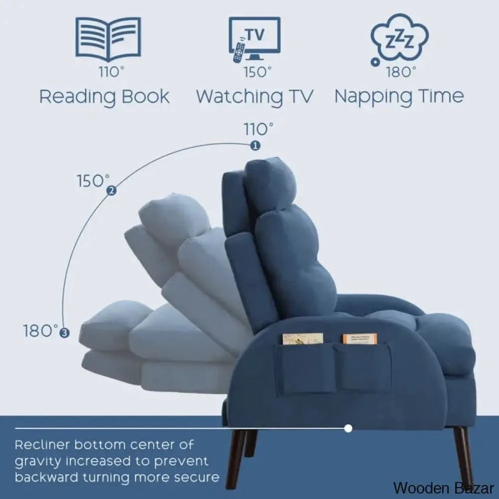 Adjustable Accent Lounge Recliner Chair With Storage Ottoman Blue Velvet
