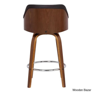 Aikene Swivel Counter Or Bar Height Stool With Arms In Faux Leather Plywood And Metal Footrest