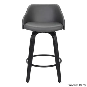 Aikene Swivel Counter Or Bar Height Stool With Arms In Faux Leather Plywood And Metal Footrest