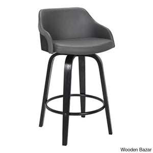 Aikene Swivel Counter Or Bar Height Stool With Arms In Faux Leather Plywood And Metal Footrest