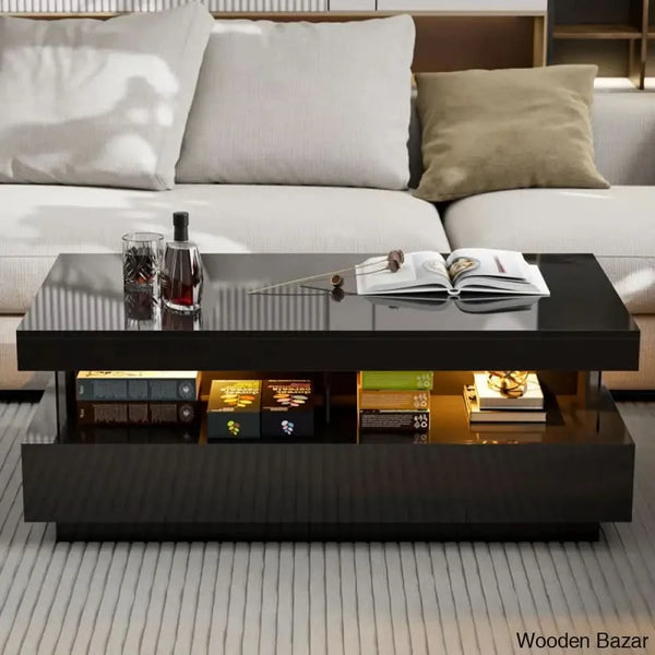 Ajhania High Glossy Coffee And Center Table With Acrylic Design Open Space 2 Storage Drawers