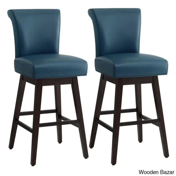 Alanyso Swivel Counter & Bar Stool (Set Of 2) - Wooden Bazar Blue / (30’’ Seat Height)