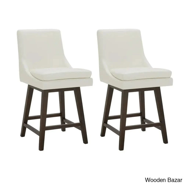 Aleksyc Swivel Solid Wood Counter And Bar Stool (Set Of 2) Pure White / (26.5’’ Seat Height)