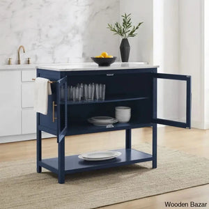 Alexander-Jay Marble Top Kitchen Trolley Cart Cabinet Kitchen Island With Storage