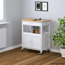 Alezandro Solid Wood Top Kitchen Island Trolley Cart Cabinet Kitchen Island With Storage White