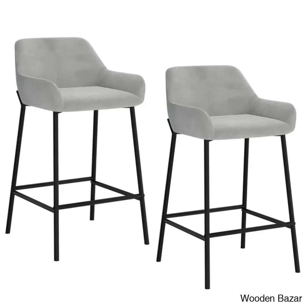 Almosk Swivel Upholstered 26’’ Counter And Bar Stool With Metal Frame (Set Of 2) Gray