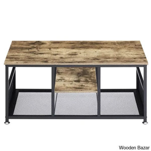 Alok Industrial Coffee And Center Table With Storage Shelf Cocktail Accent Furniture For Living Room