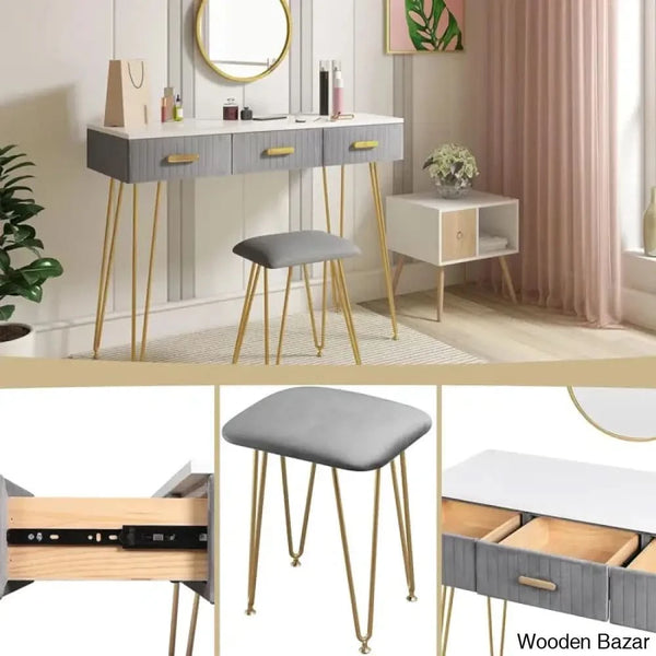 Alongi Dressing Table With Mirror - Wooden Bazar