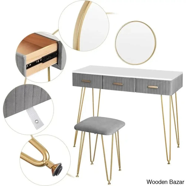 Alongi Dressing Table With Mirror - Wooden Bazar