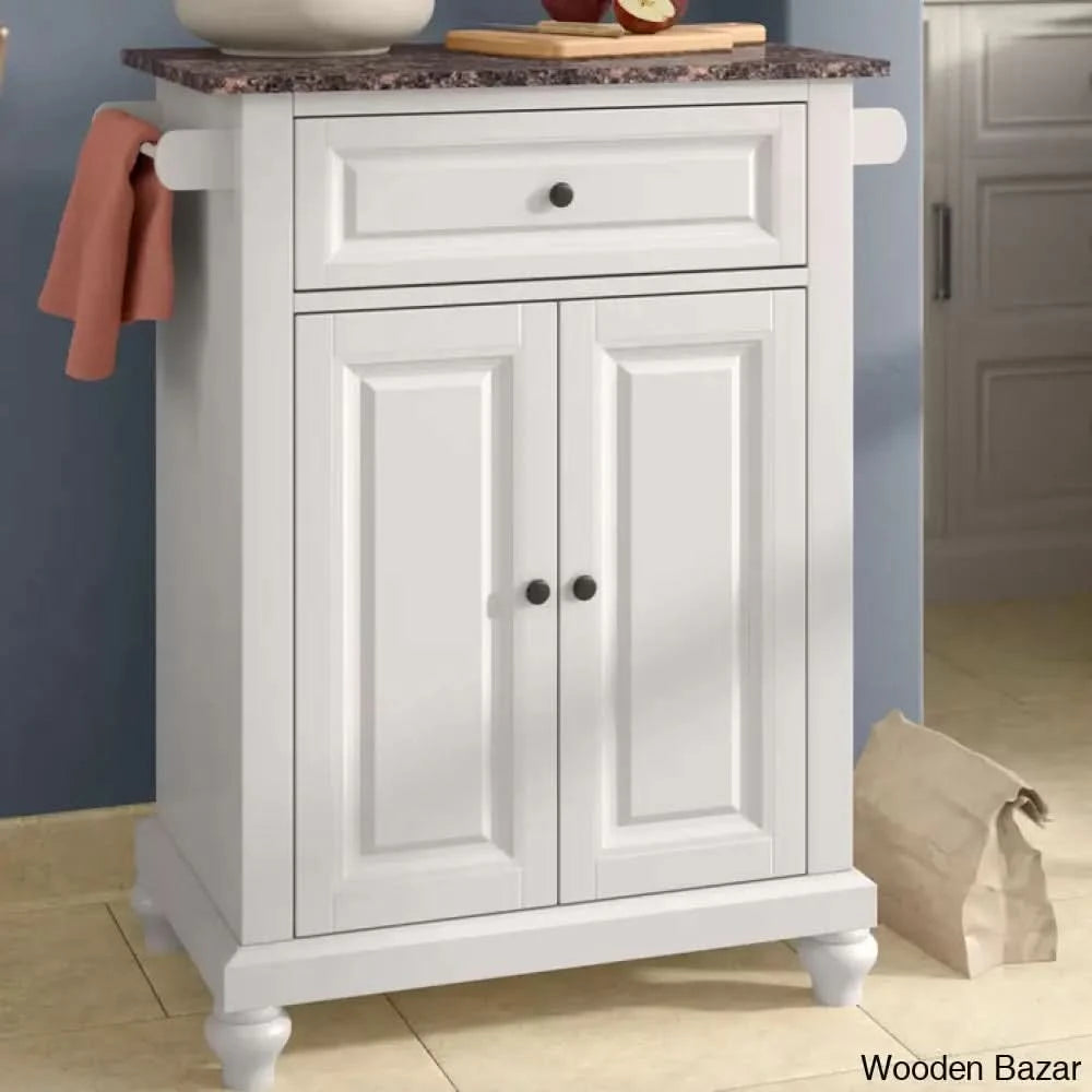 Altonio Marble Top Kitchen Cart Trolley Cart Cabinet Kitchen Island With Storage White
