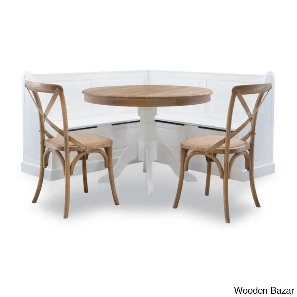 Alvina 4 Seater Modern Solid Pine Corner Breakfast Nook With Hidden Storage Set Grey Wash