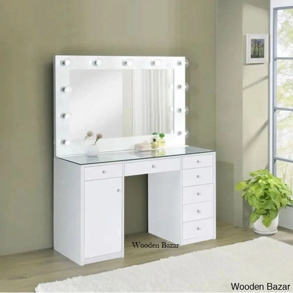 Amargosa 7-Drawer Makeup Vanity Dressing Table With Led Hollywood Mirror Lighting