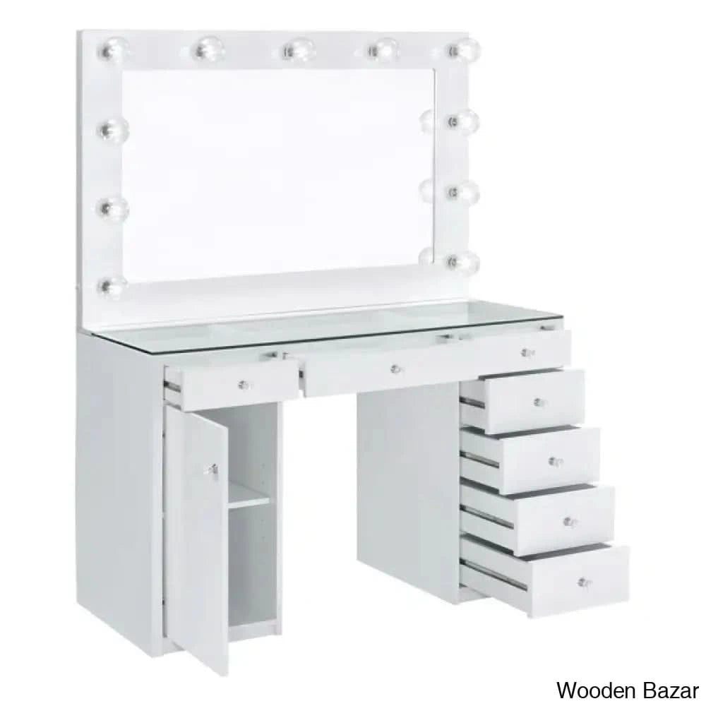 Amargosa 7-Drawer Makeup Vanity Dressing Table With Led Hollywood Mirror Lighting