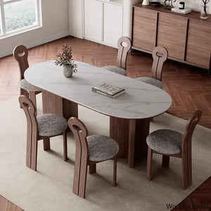 Amarie 6 Seater Double Pedestal Dining Set -Wooden Bazar 29.5’’H X 63’’L 31.5’’W