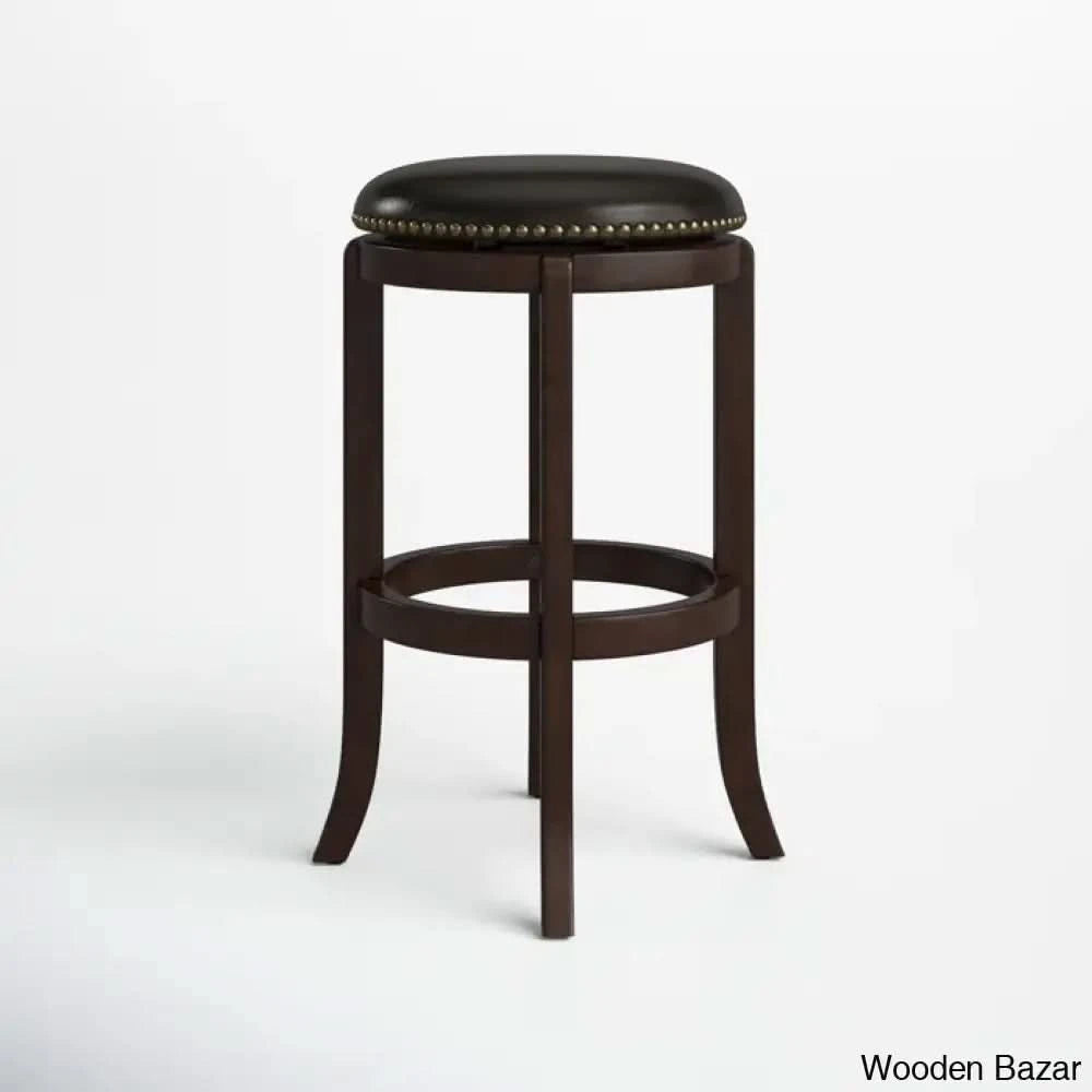 Ameilo Swivel Upholstered Counter And Bar Stool With Metal Frame Black Leather / Cappuccino