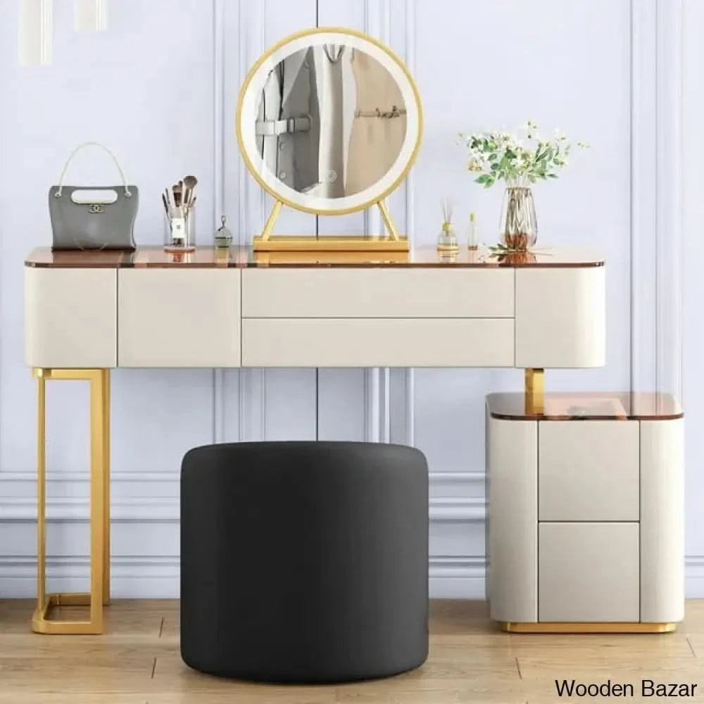 Amrish Vanity Dressing Table With Mirror Lights And Stool