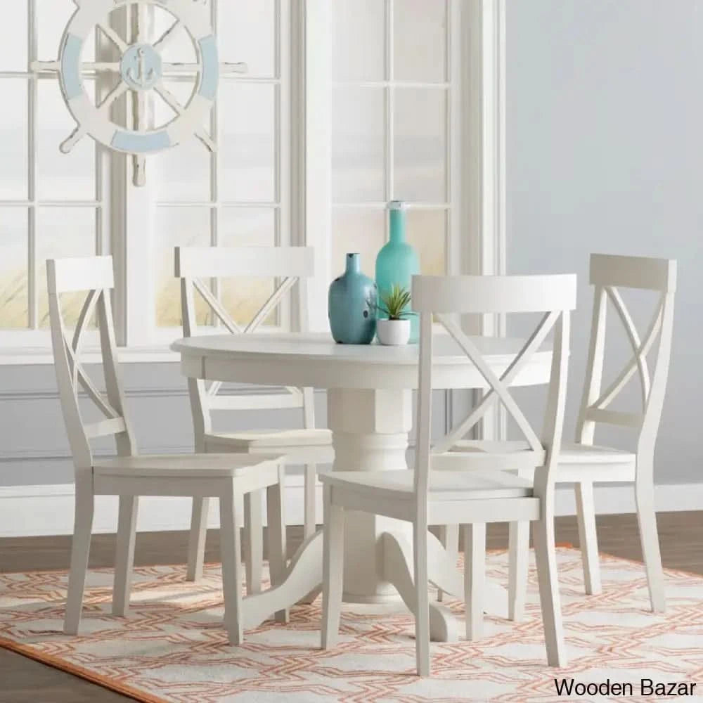 Amrohan 4 Seater Solid Wood Pedestal Dining Set