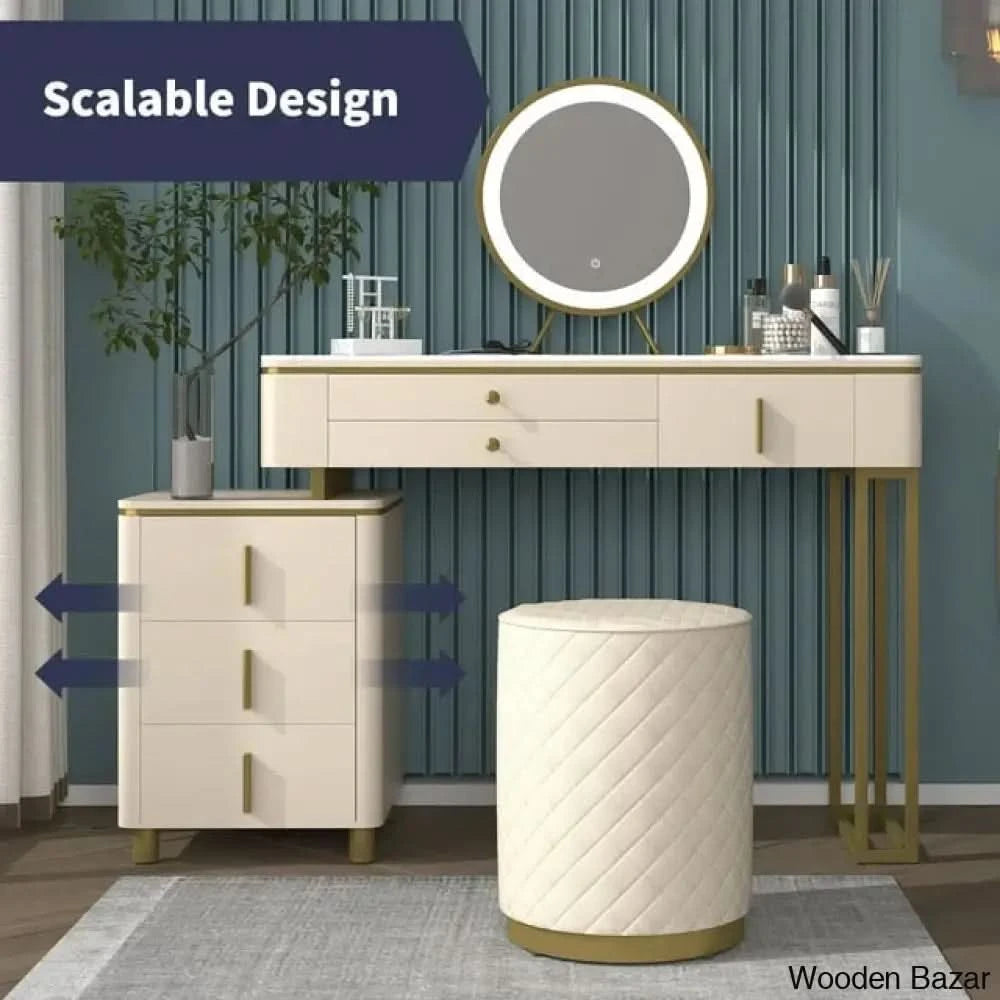 Anafi Vanity Dressing Table With Lighted Mirror And Stool