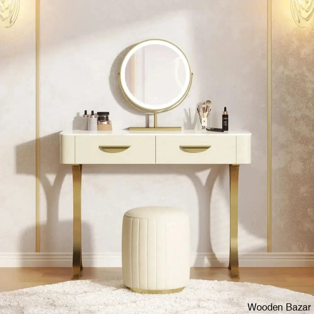 Anbal White Makeup Vanity Dressing Table With Light Up Mirror And Stool