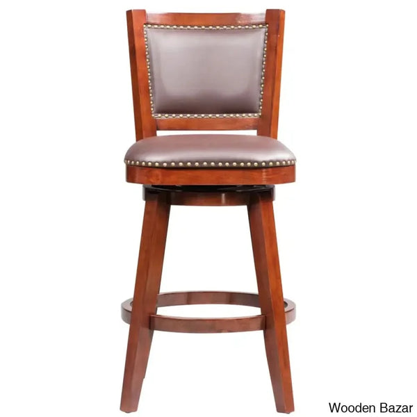 Angelijaz Swivel Upholstered Bar Stool With Solid Wood Frame Walnut / Bar (30’’ Seat Height)