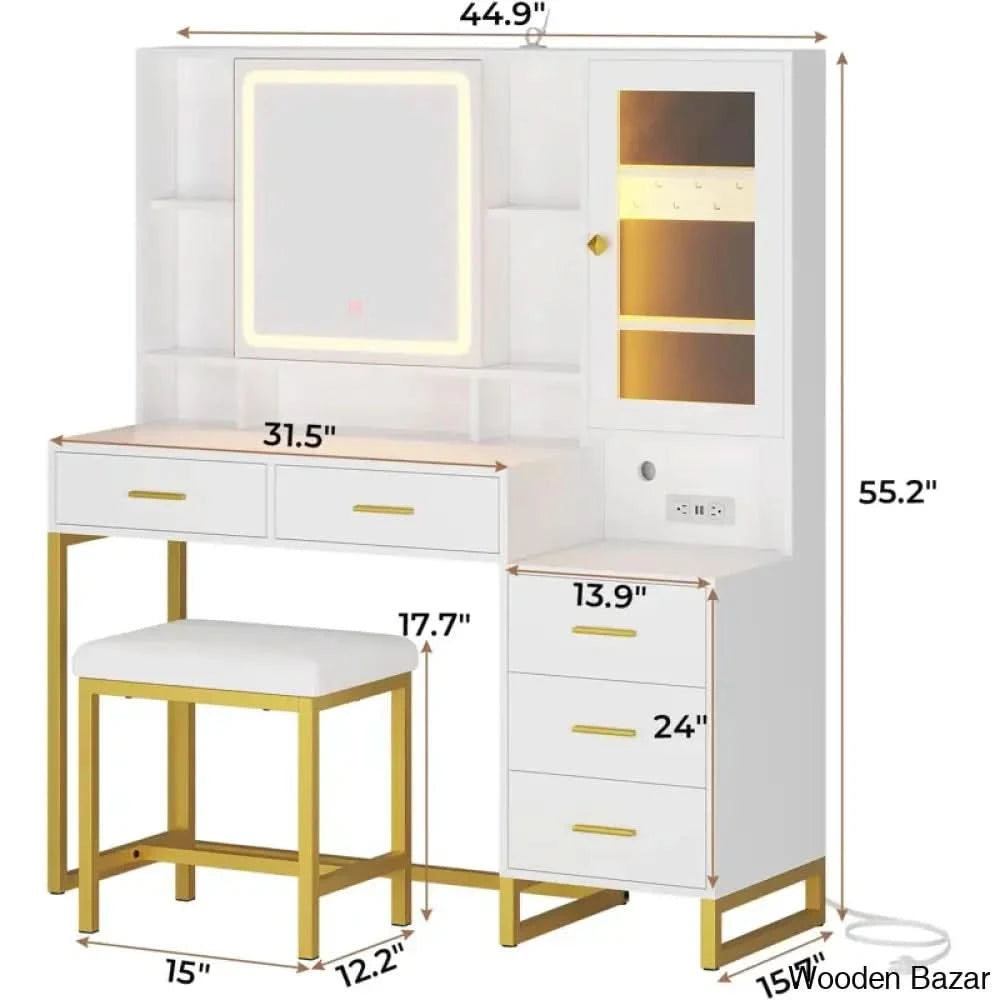 Annahy Vanity Dressing Table With Lighted Mirror And Stool White