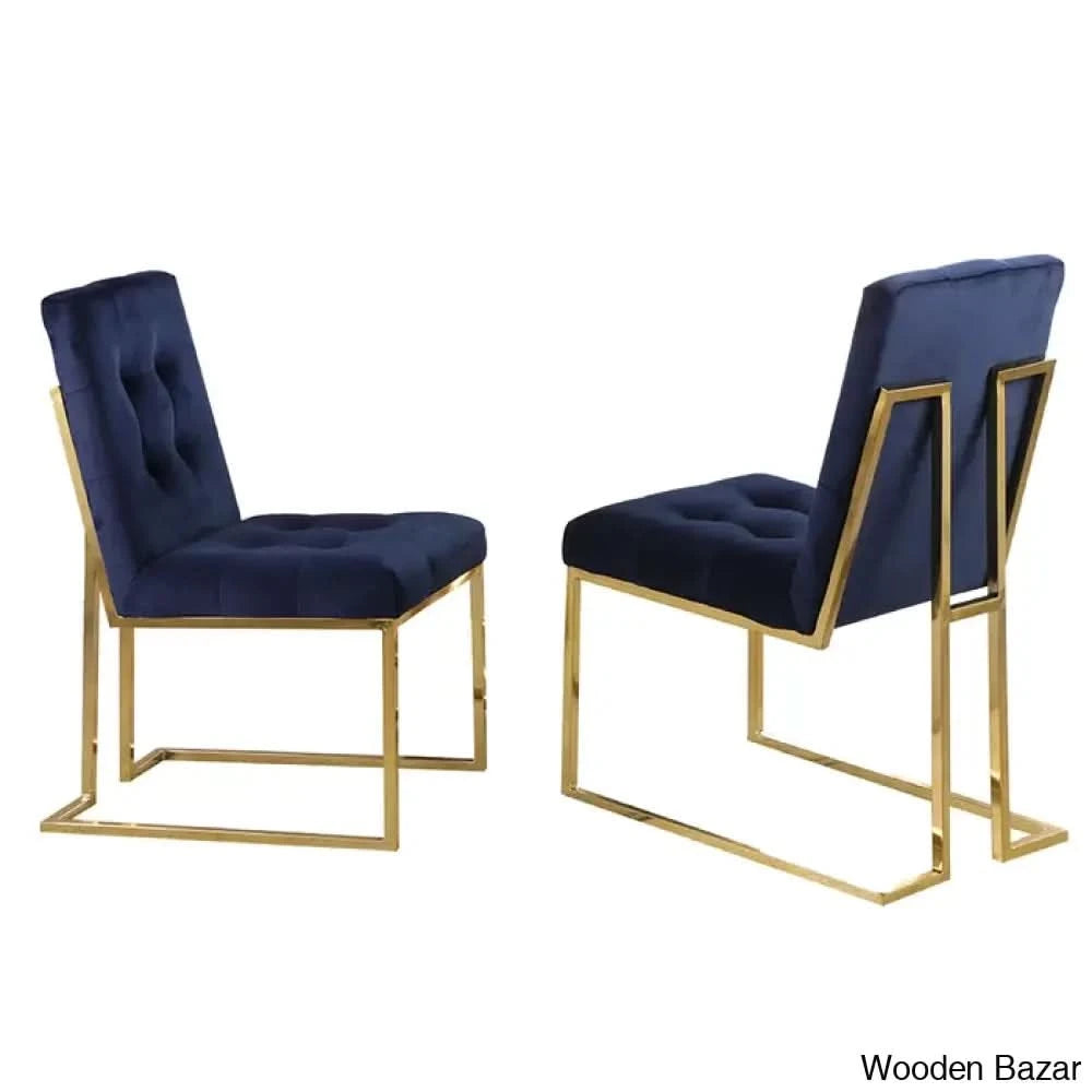 Anniey Royal 4 Seater Glass Top Pedestal Dining Set Blue Gold